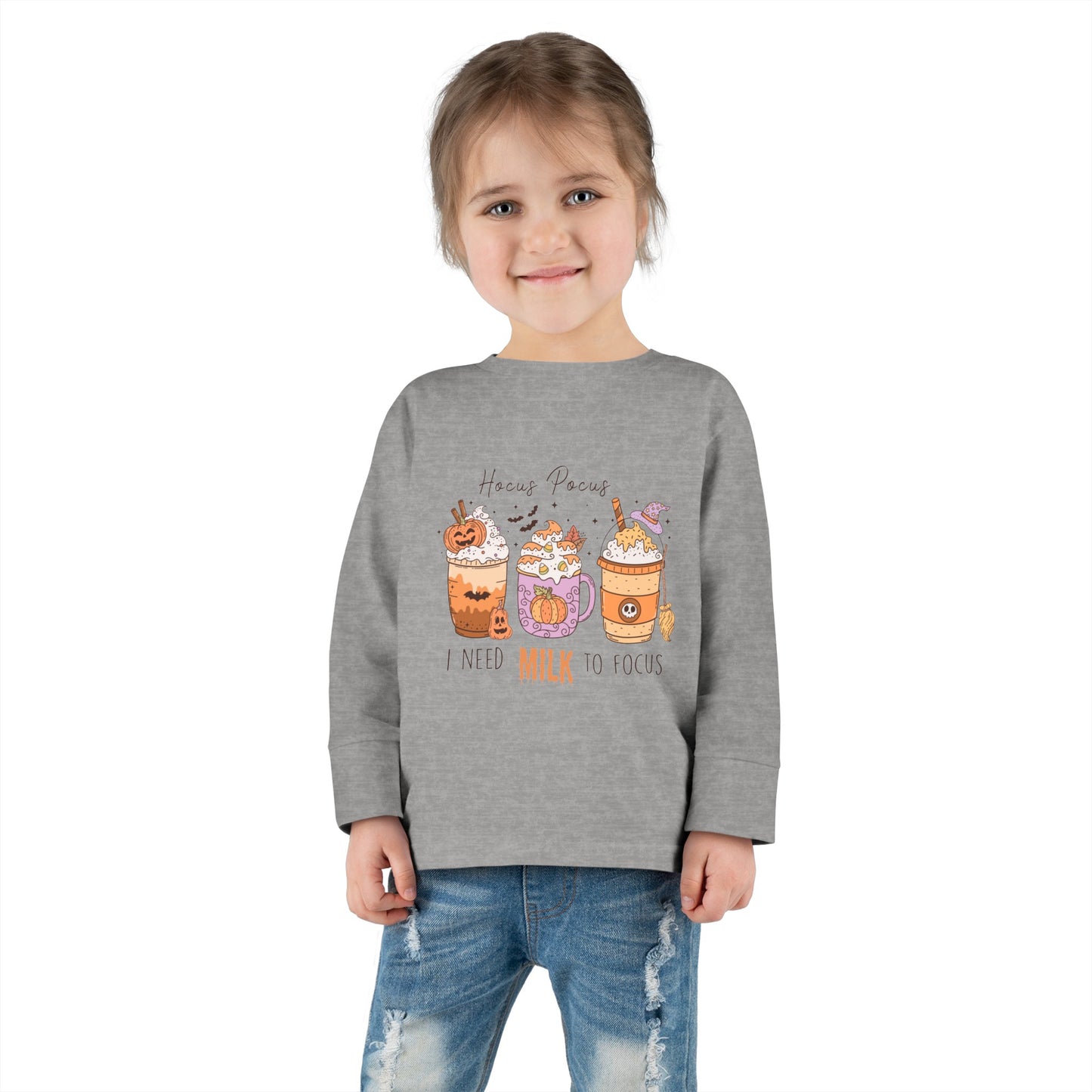 Hocus Pocus I Need Milk To Focus Toddler Long Sleeve Tee