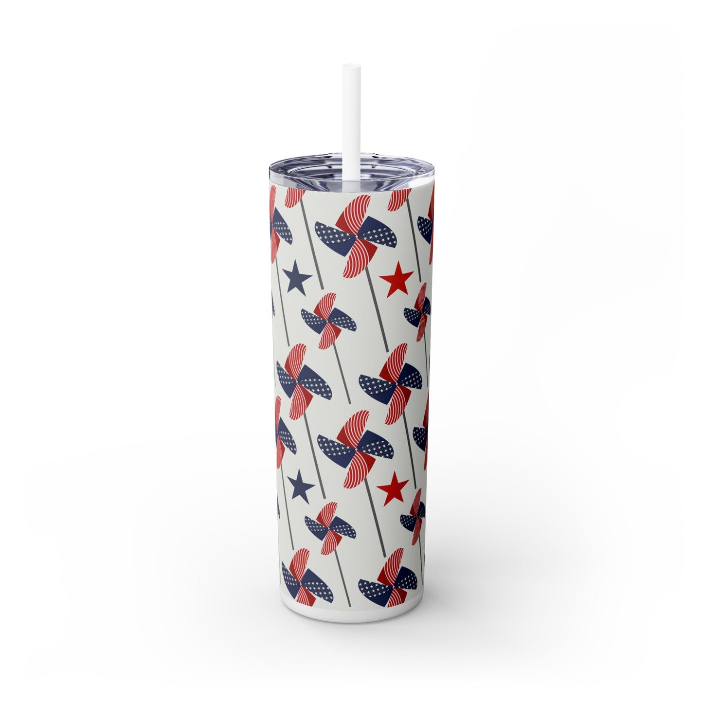 Pinwheel American Flag Skinny Tumbler with Straw, 20oz