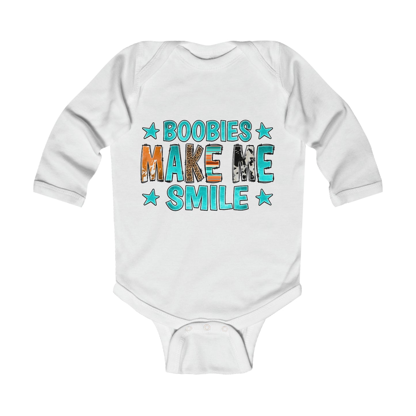 Boobies Make Me Smile Bodysuit, Infant Long Sleeve Onesie