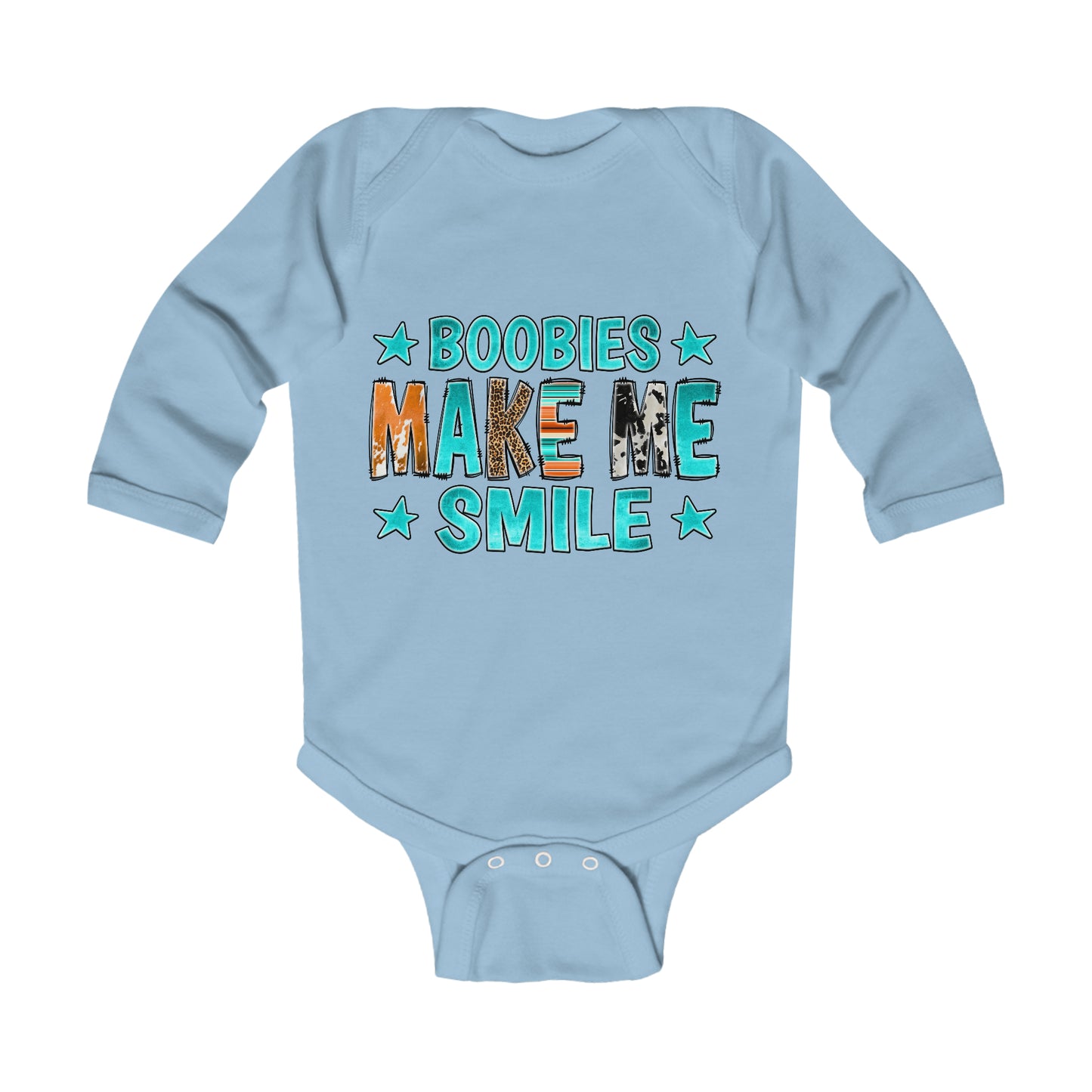 Boobies Make Me Smile Bodysuit, Infant Long Sleeve Onesie