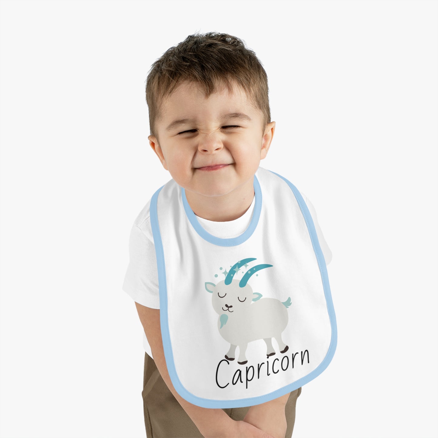 Capricorn Bib, Capricorn Baby Bib, Zodiac Sign Bib, Baby Contrast Trim Jersey Bib