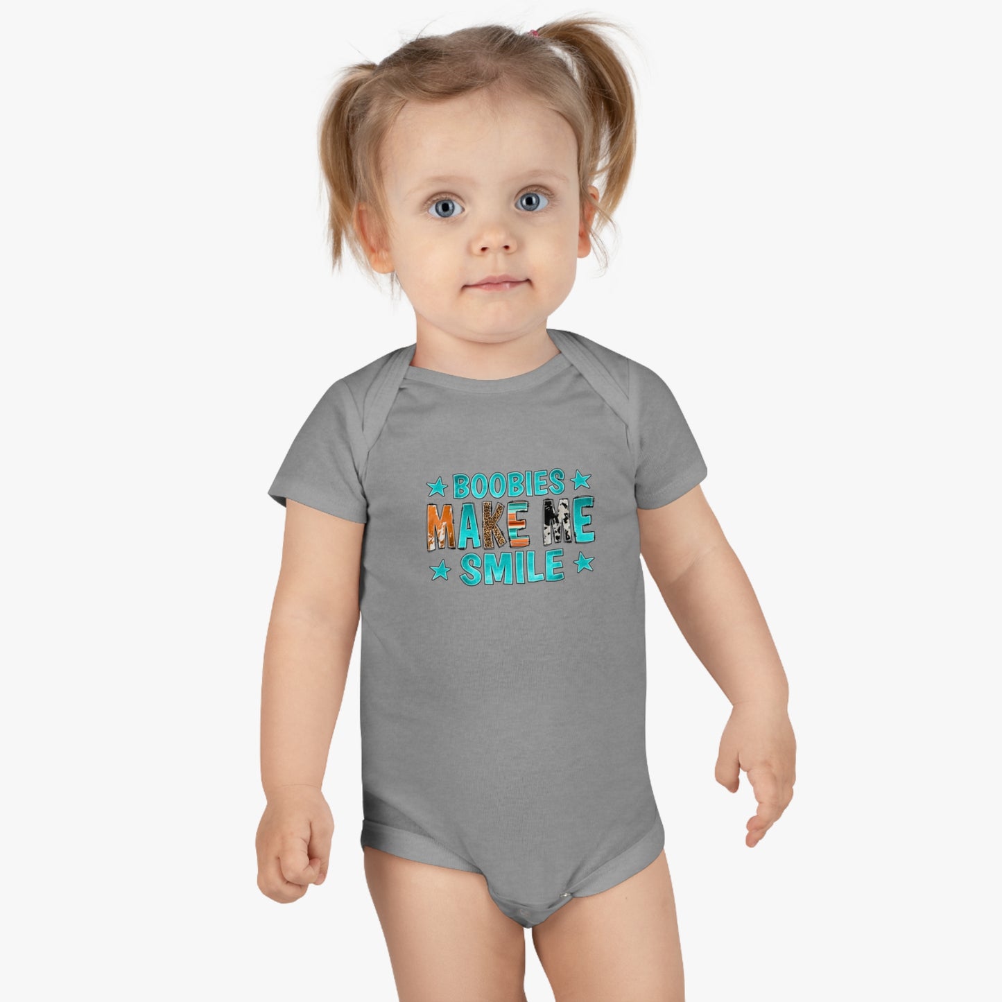 Boobies Make Me Smile Onesie, Baby Short Sleeve Jumpsuit