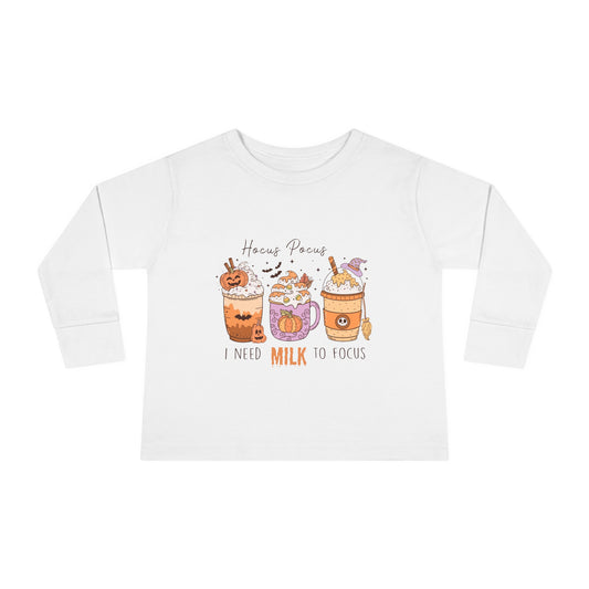 Hocus Pocus I Need Milk To Focus Toddler Long Sleeve Tee