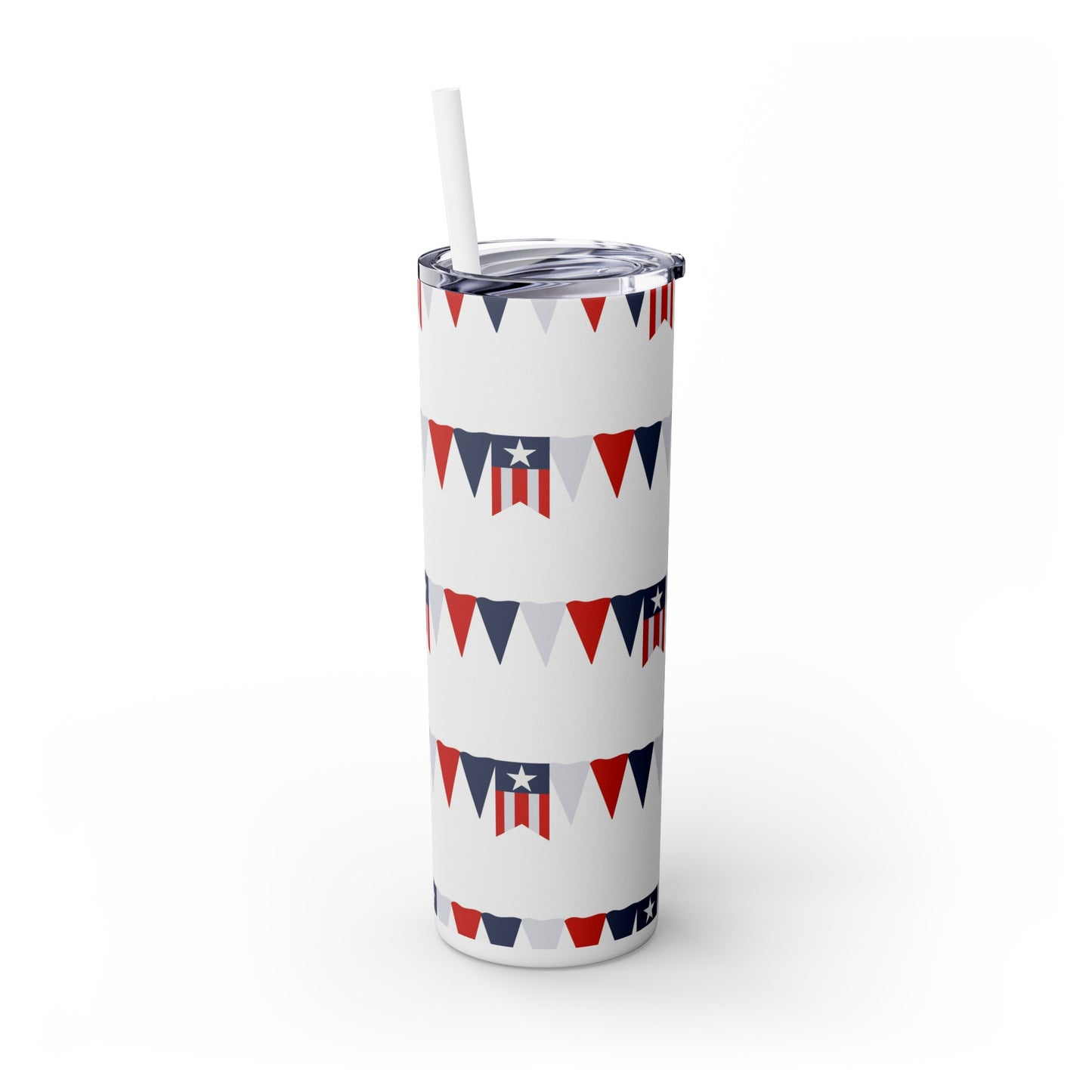 American Flag Banner Skinny Tumbler with Straw, 20oz