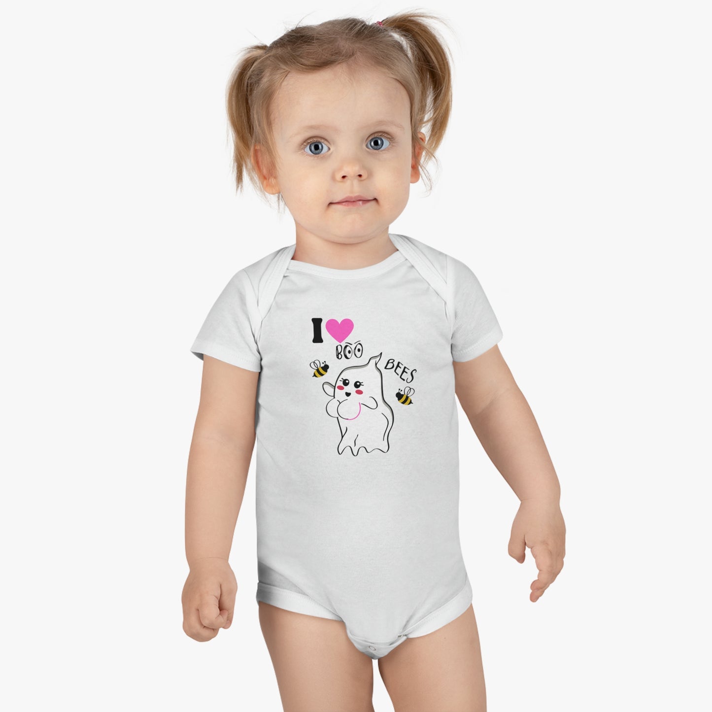 I Love Boo Bees Breast Cancer Awareness Halloween, Jumpsuit, Baby Short Sleeve Onesie®