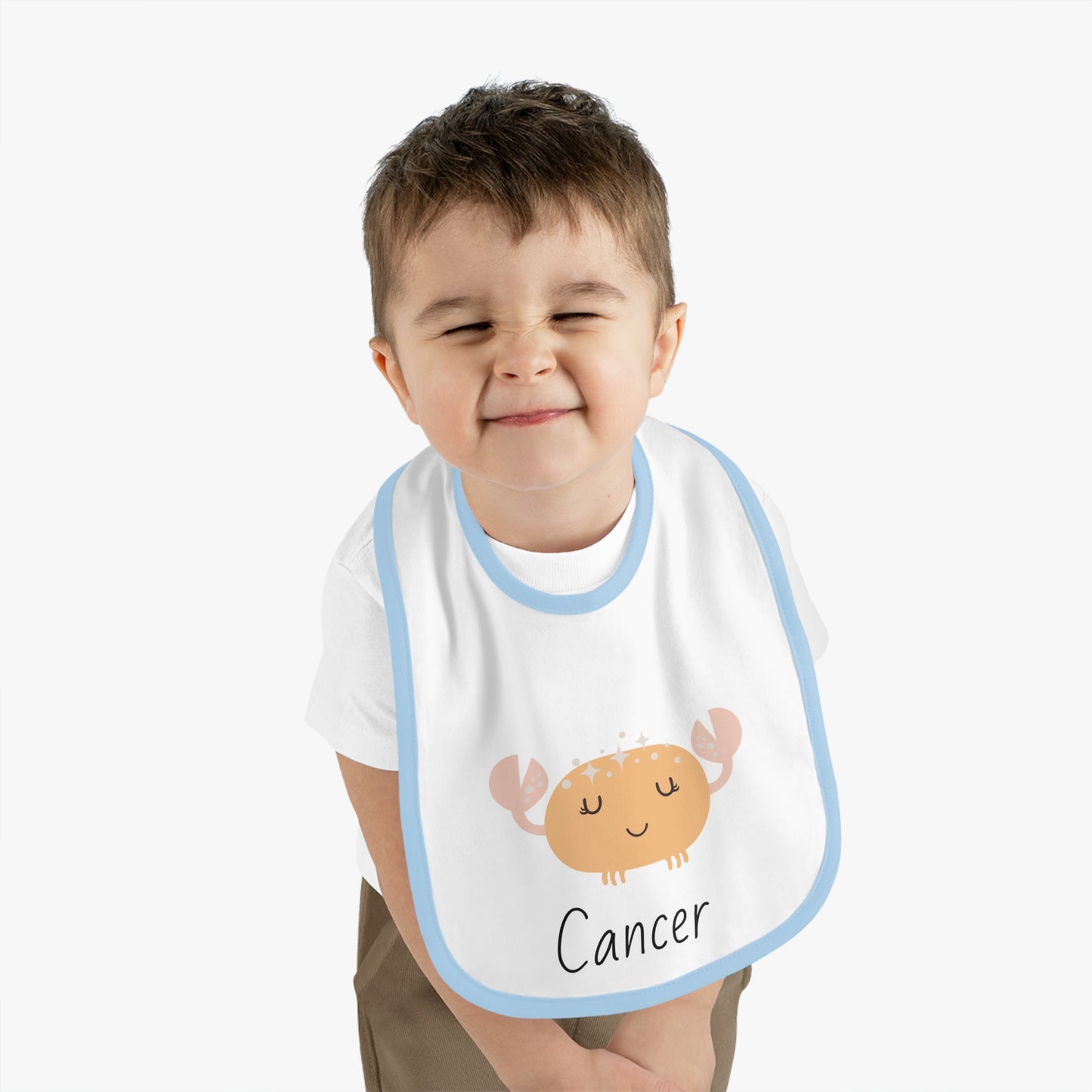 Cancer Bib, Cancer Baby Bib, Zodiac Sign Bib, Baby Contrast Trim Jersey Bib