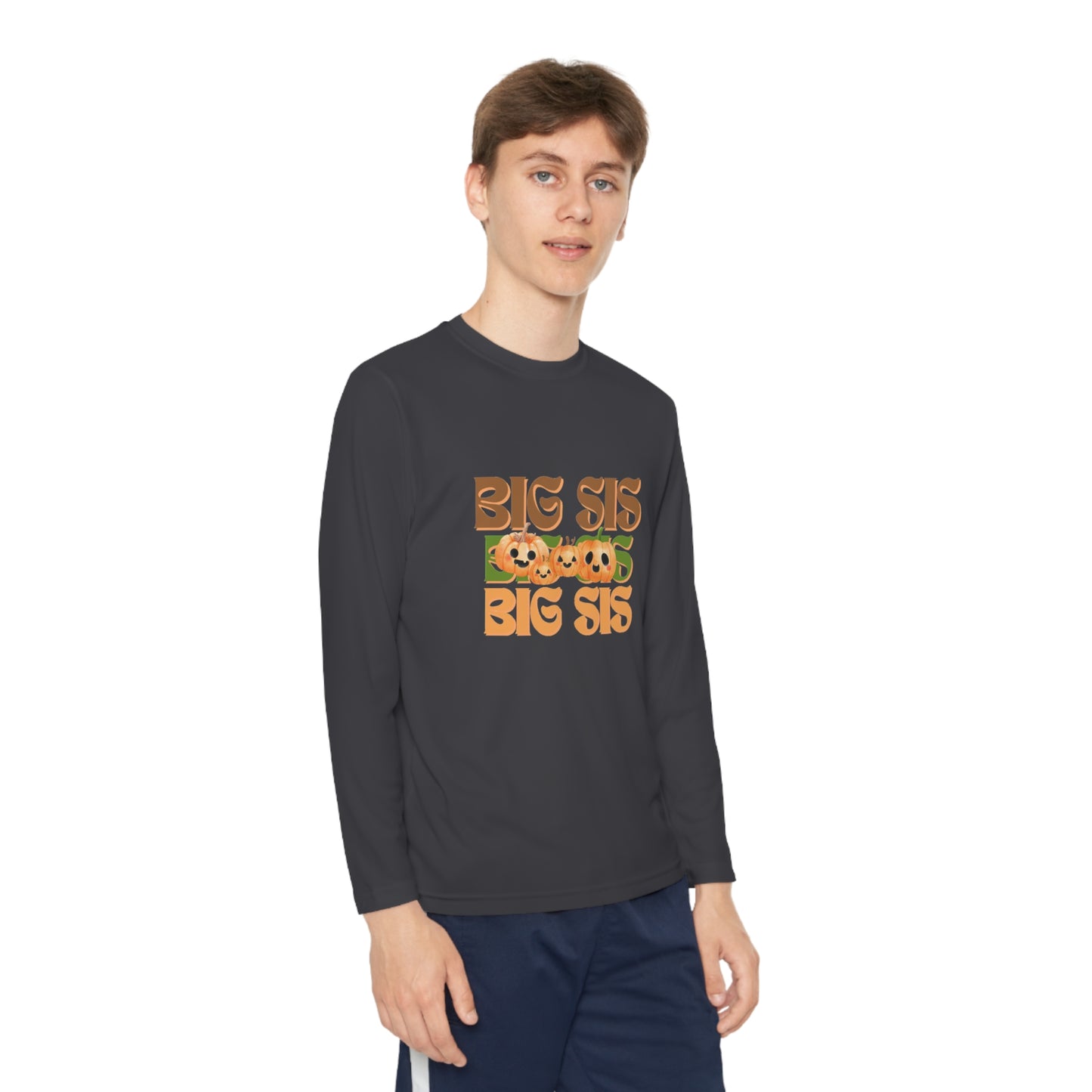 Big Sis Pumpkin Youth Long Sleeve Competitor Tee