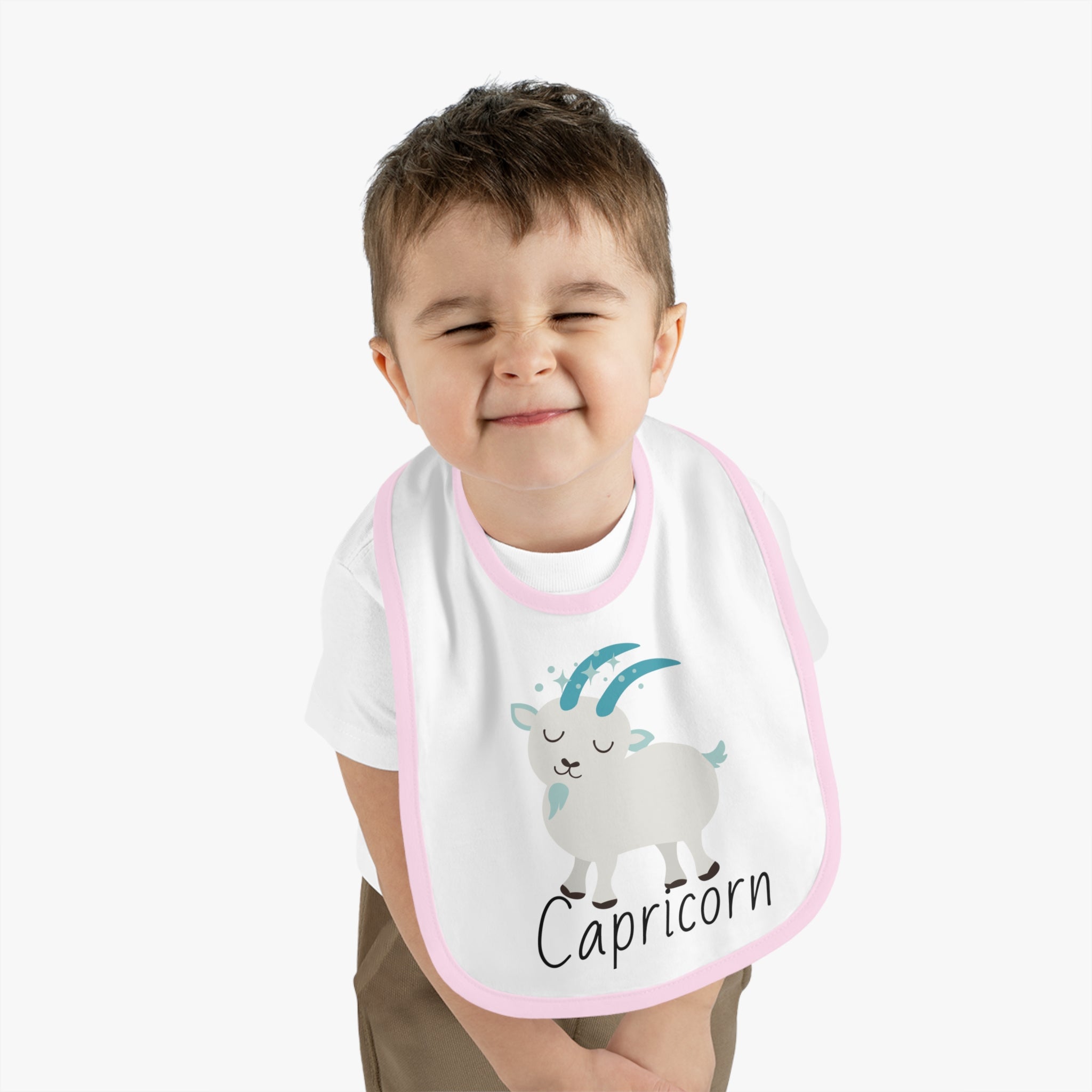 Capricorn Bib, Capricorn Baby Bib, Zodiac Sign Bib, Baby Contrast Trim Jersey Bib