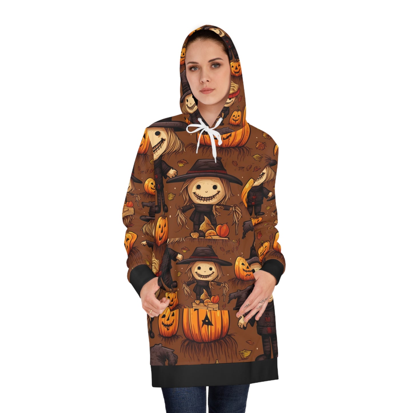 Halloween Pumpkins & Scarcrows Women's Hoodie Dress (AOP)