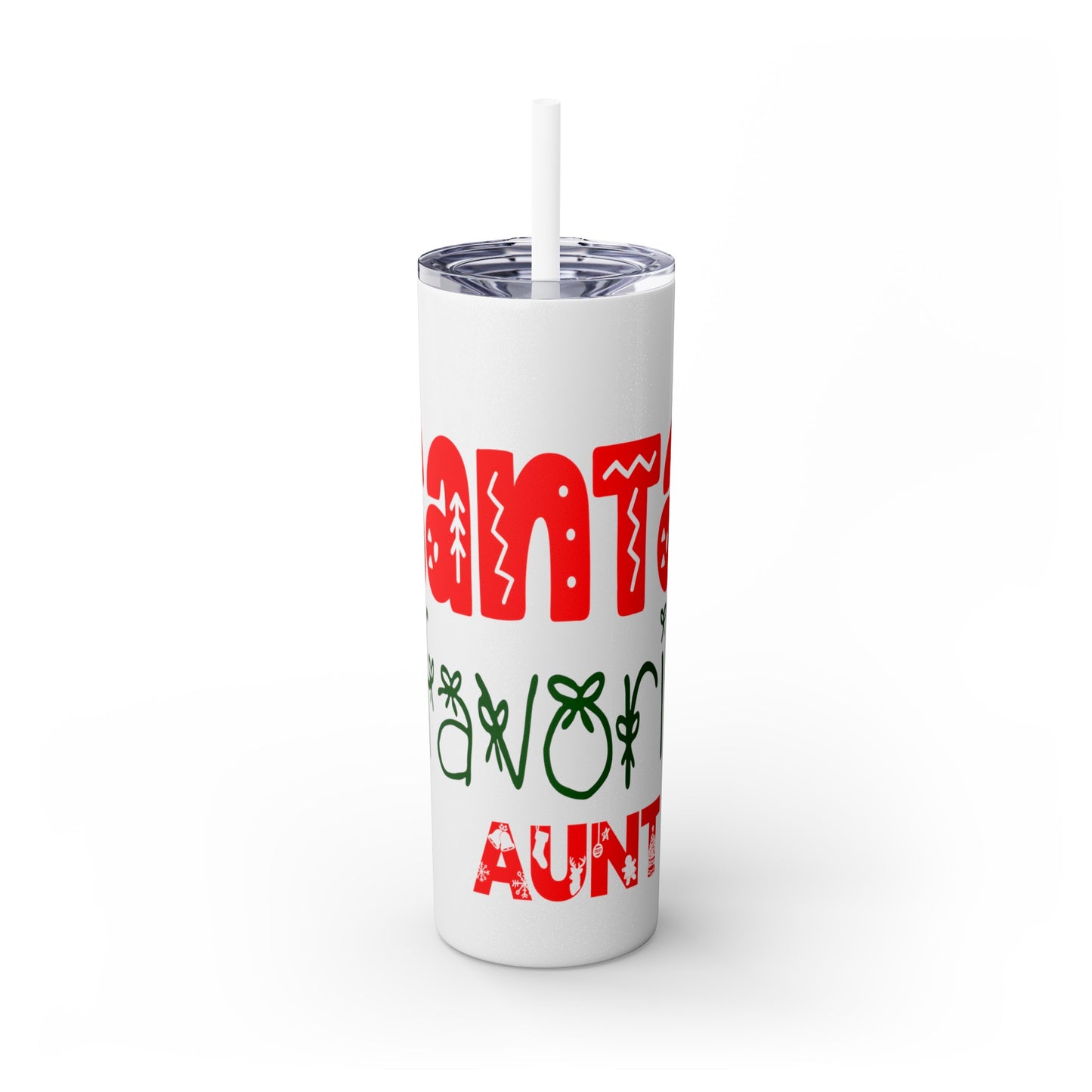 Santa's Favorite Aunt Skinny Tumbler with Straw, 20oz