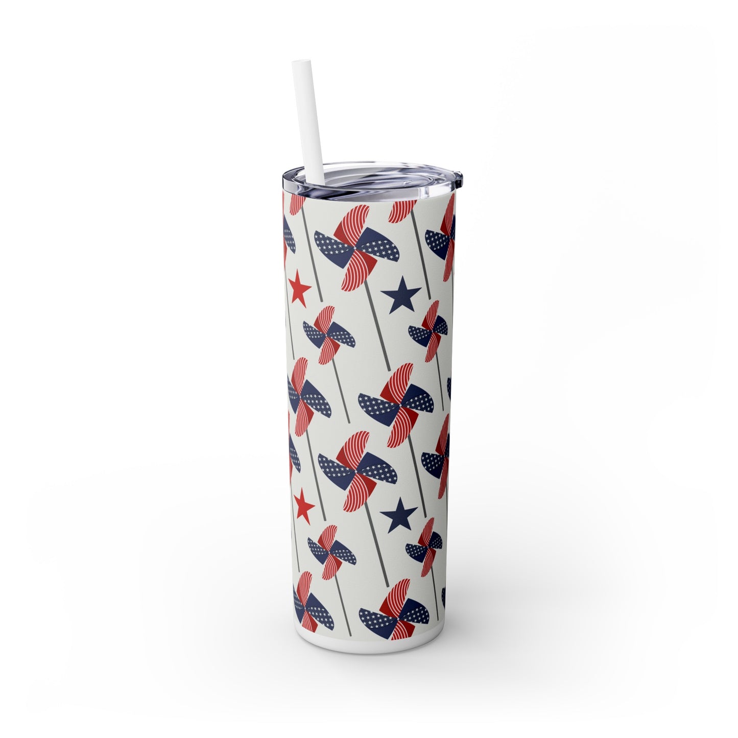 Pinwheel American Flag Skinny Tumbler with Straw, 20oz