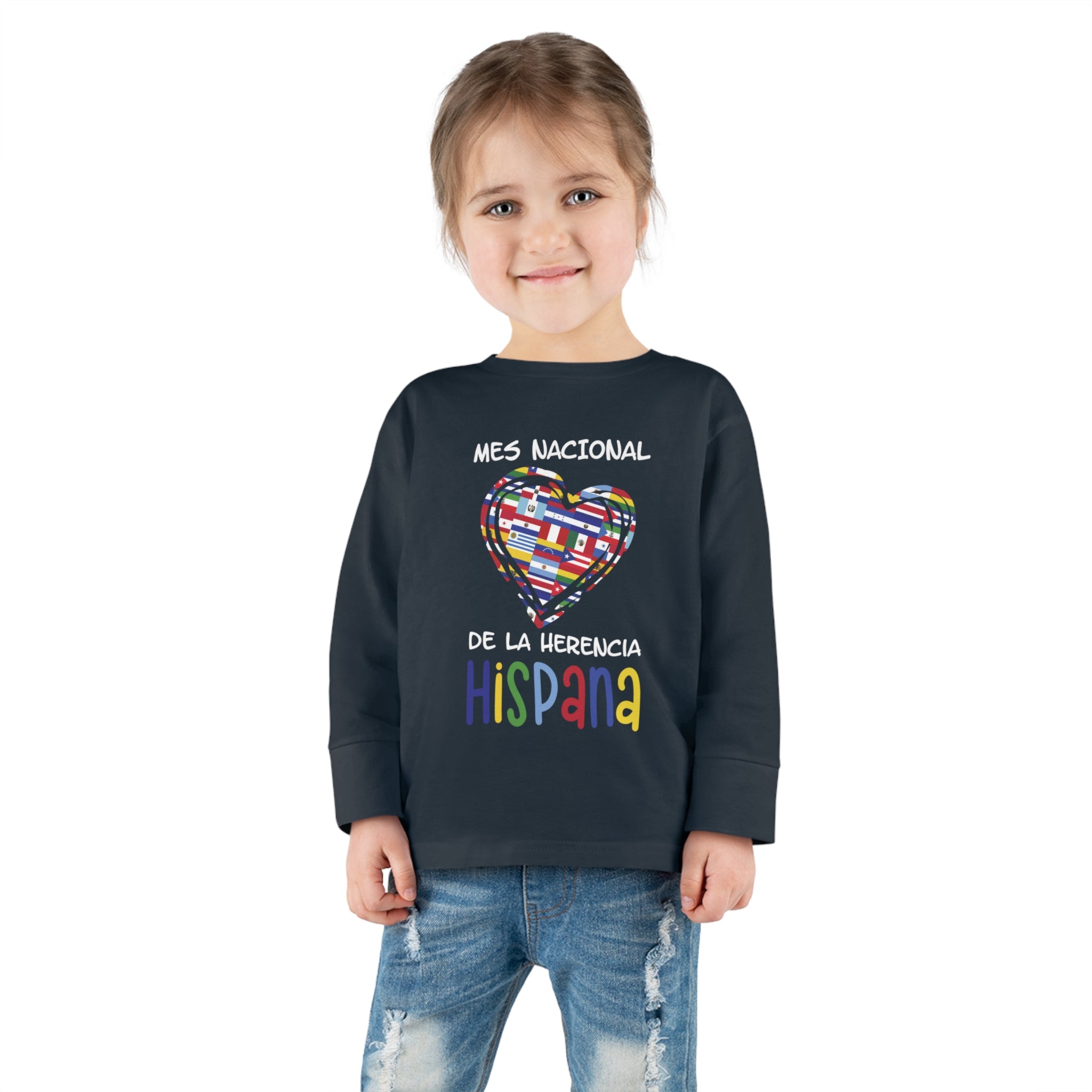 Mes Nacional Heart - Hispanic Heritage Month Toddler Long Sleeve Tee