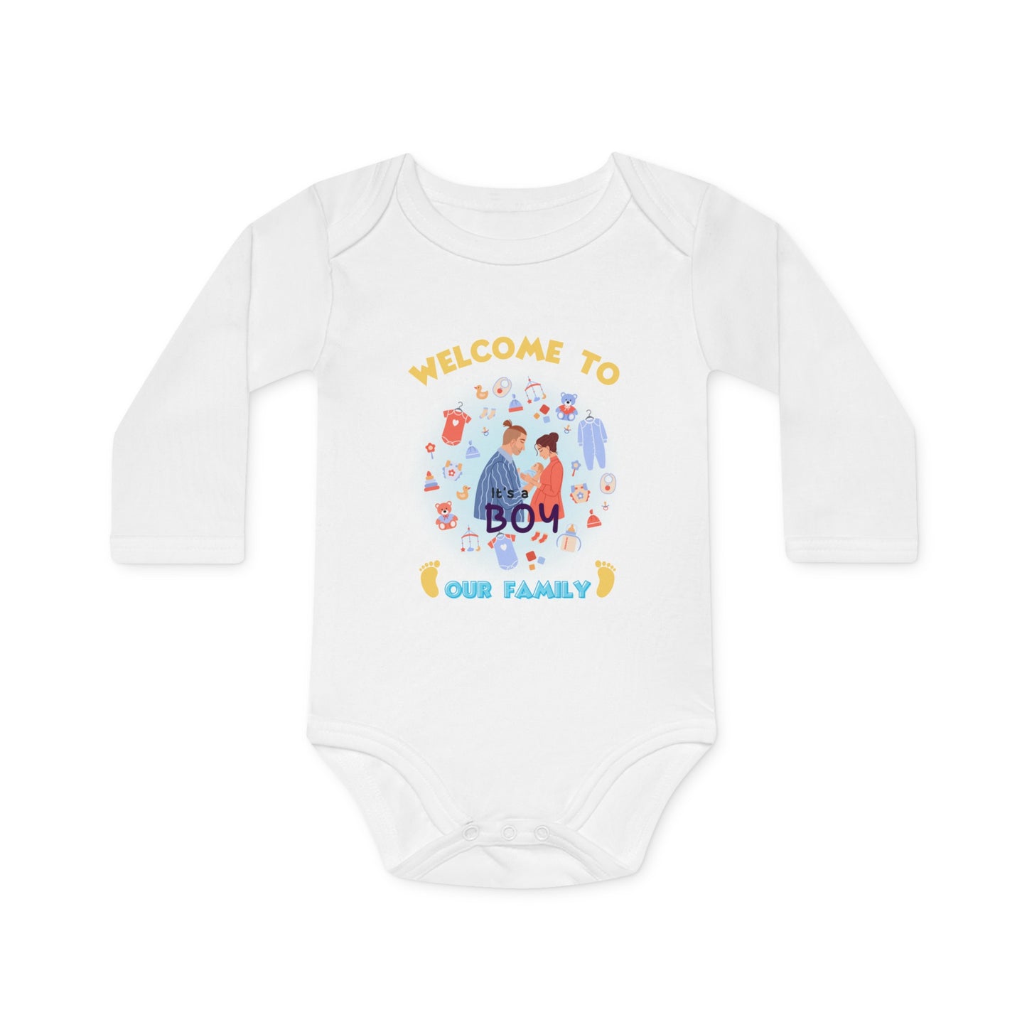 Welcome to the Family Its a Boy, Welcome to the Family Onesie, It's a Boy Onesie, Baby Long-Sleeve Organic Bodysuit