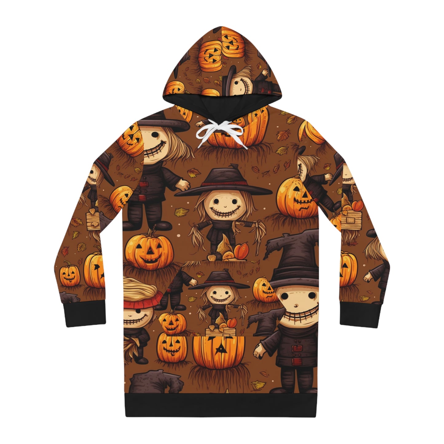 Halloween Pumpkins & Scarcrows Women's Hoodie Dress (AOP)