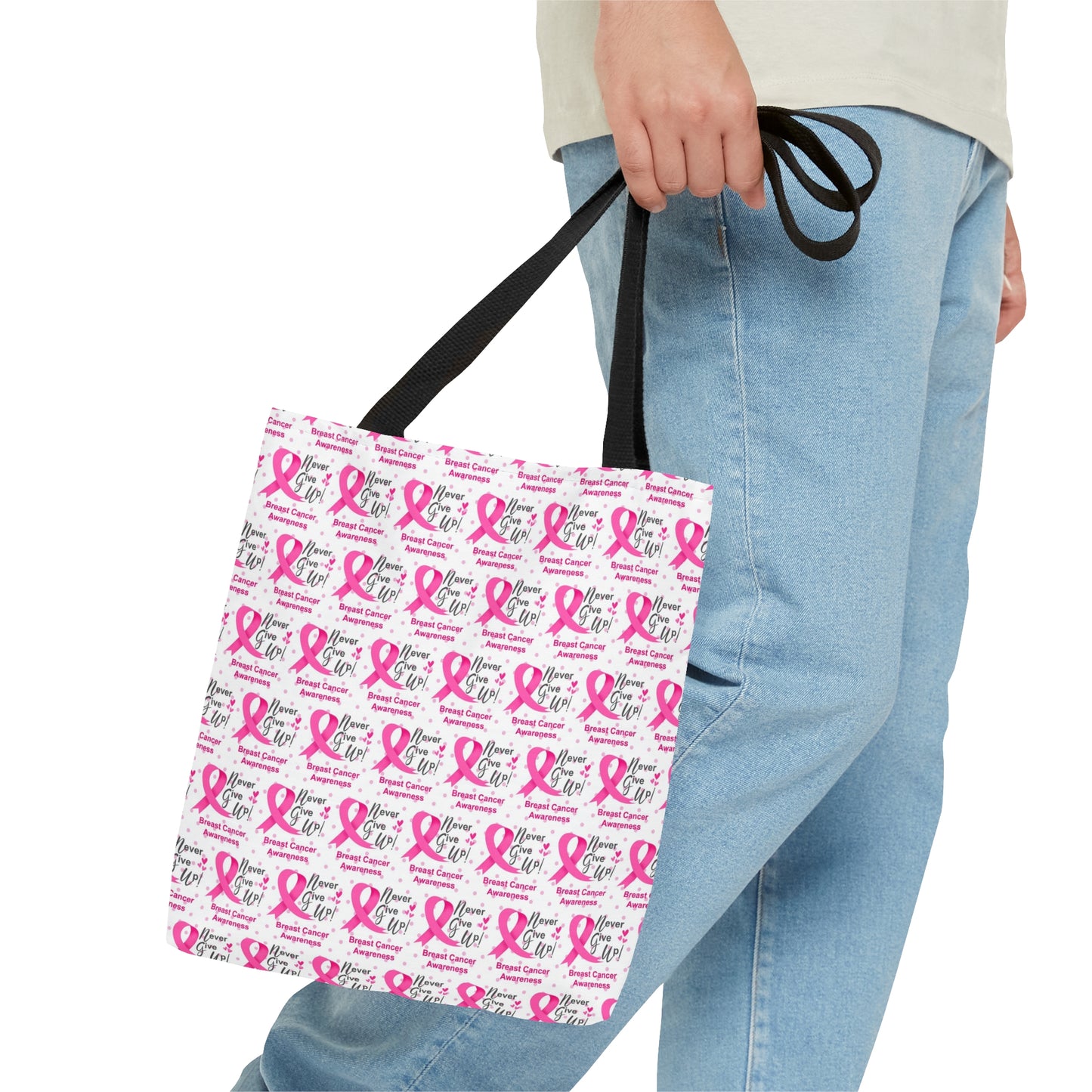 Never Give Up Pink Breast Cancer Awareness Tote Bag