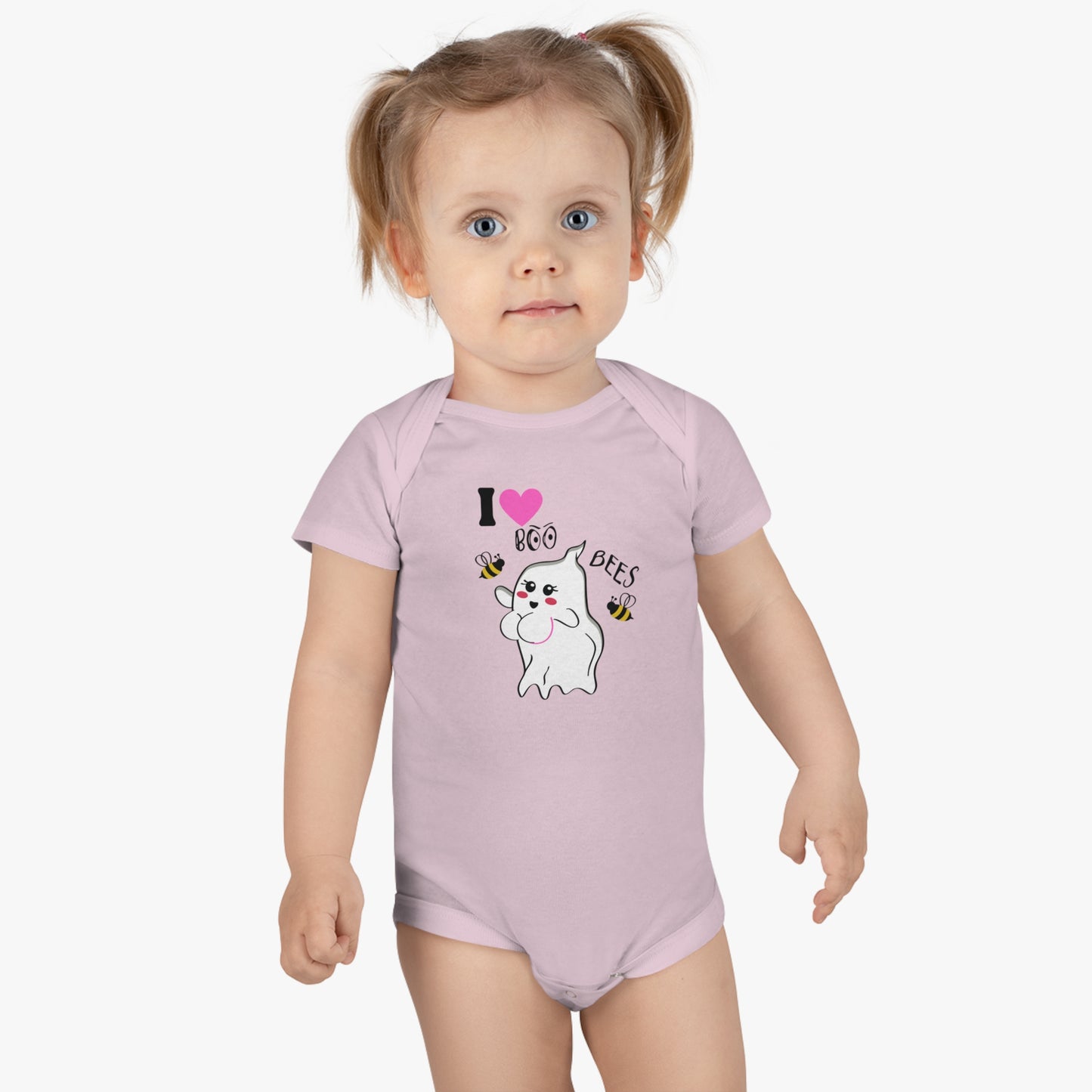 I Love Boo Bees Breast Cancer Awareness Halloween, Jumpsuit, Baby Short Sleeve Onesie®