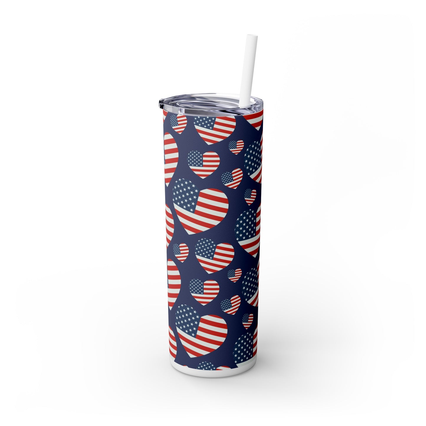 American Flag Hearts Skinny Tumbler with Straw, 20oz