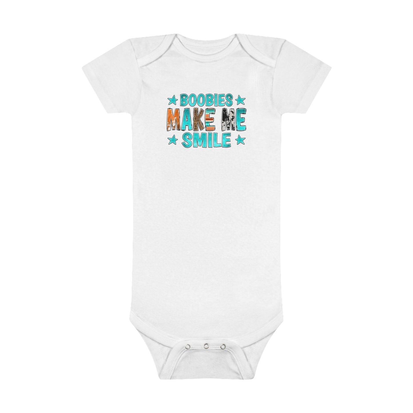 Boobies Make Me Smile Onesie, Baby Short Sleeve Jumpsuit