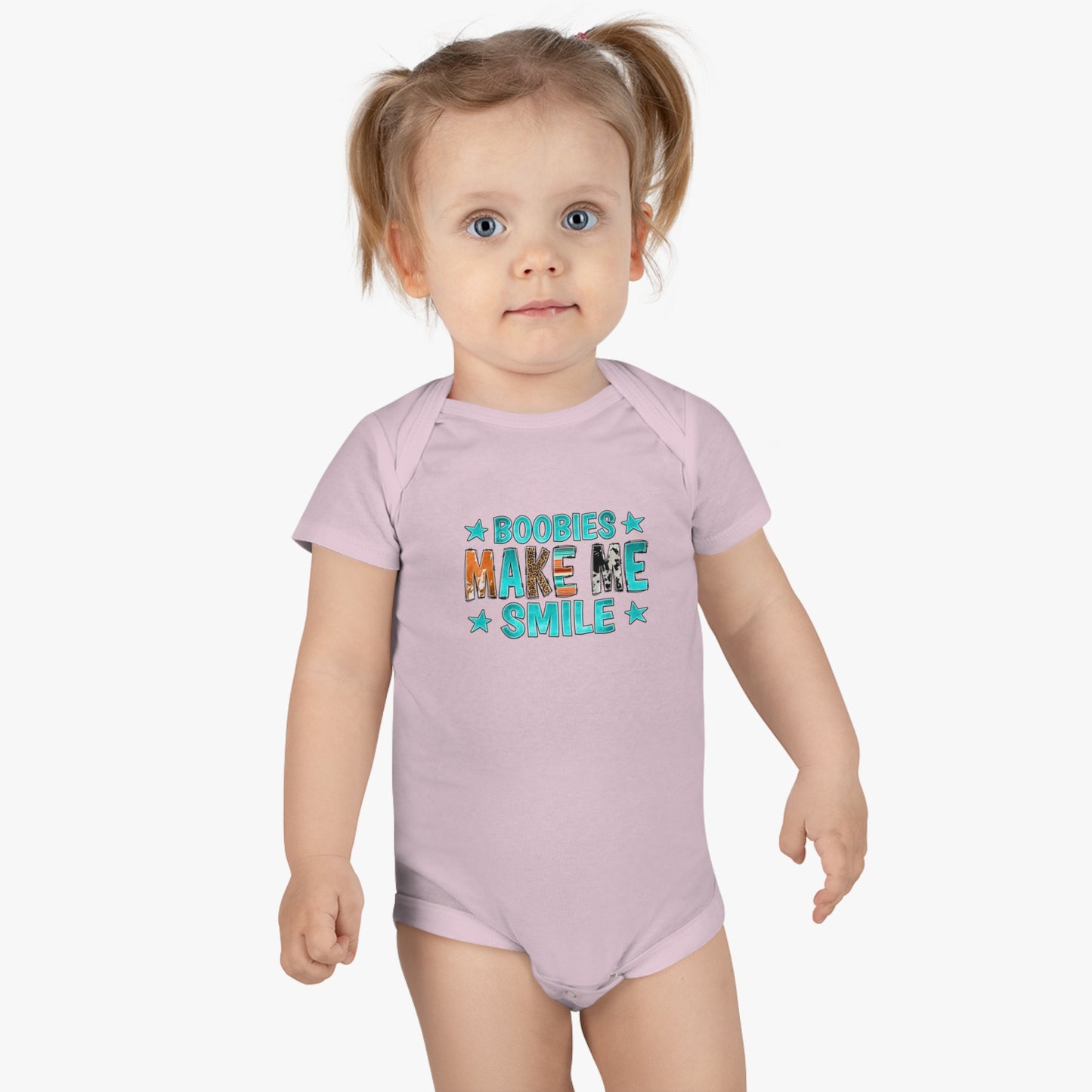 Boobies Make Me Smile Onesie, Baby Short Sleeve Jumpsuit