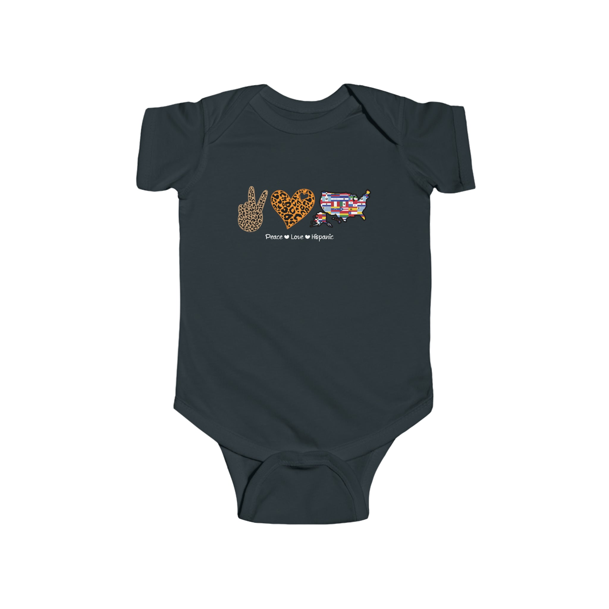 Leopard Peace, Love, Hispanic - Hispanic Heritage Month Infant  Bodysuit