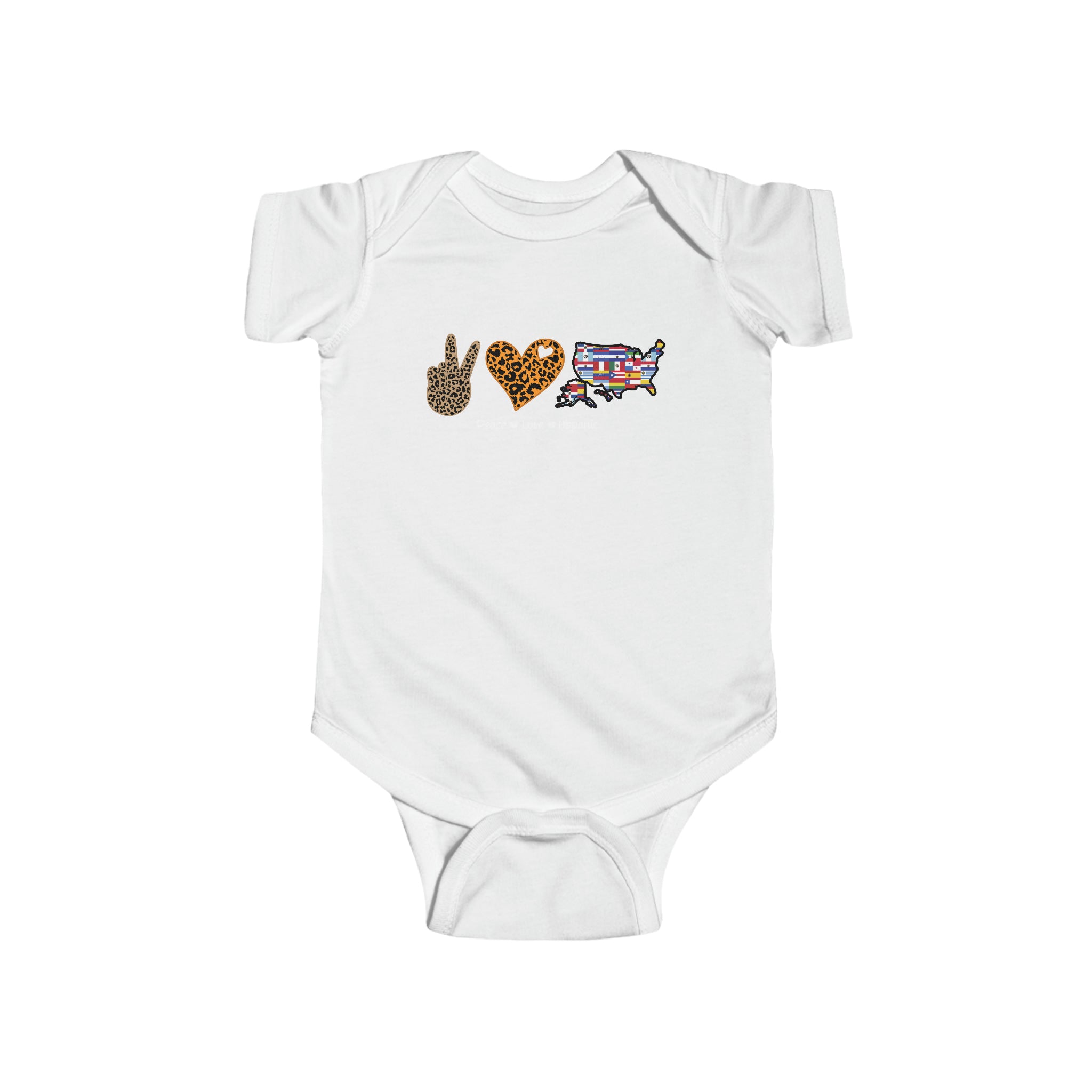 Leopard Peace, Love, Hispanic - Hispanic Heritage Month Infant  Bodysuit