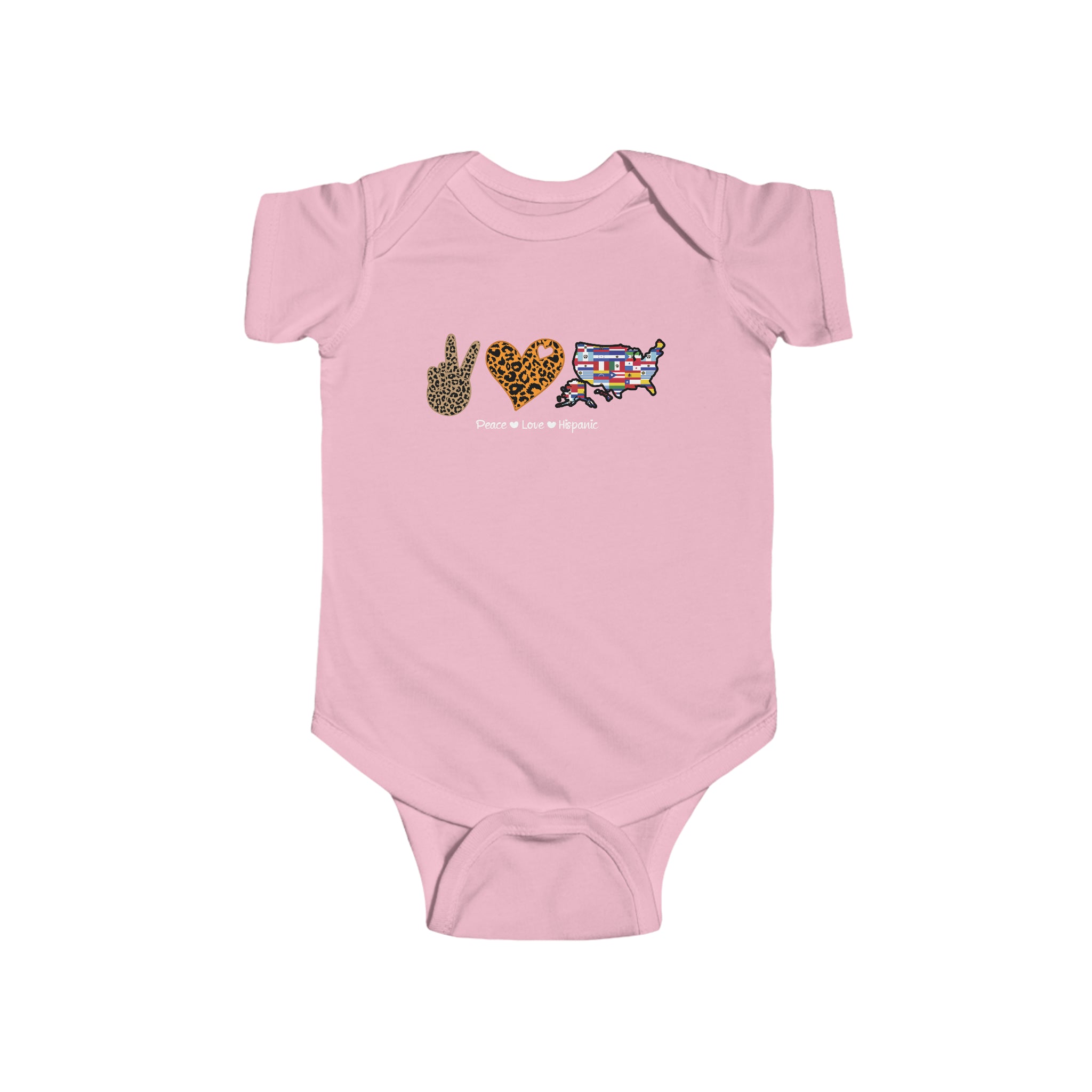 Leopard Peace, Love, Hispanic - Hispanic Heritage Month Infant  Bodysuit