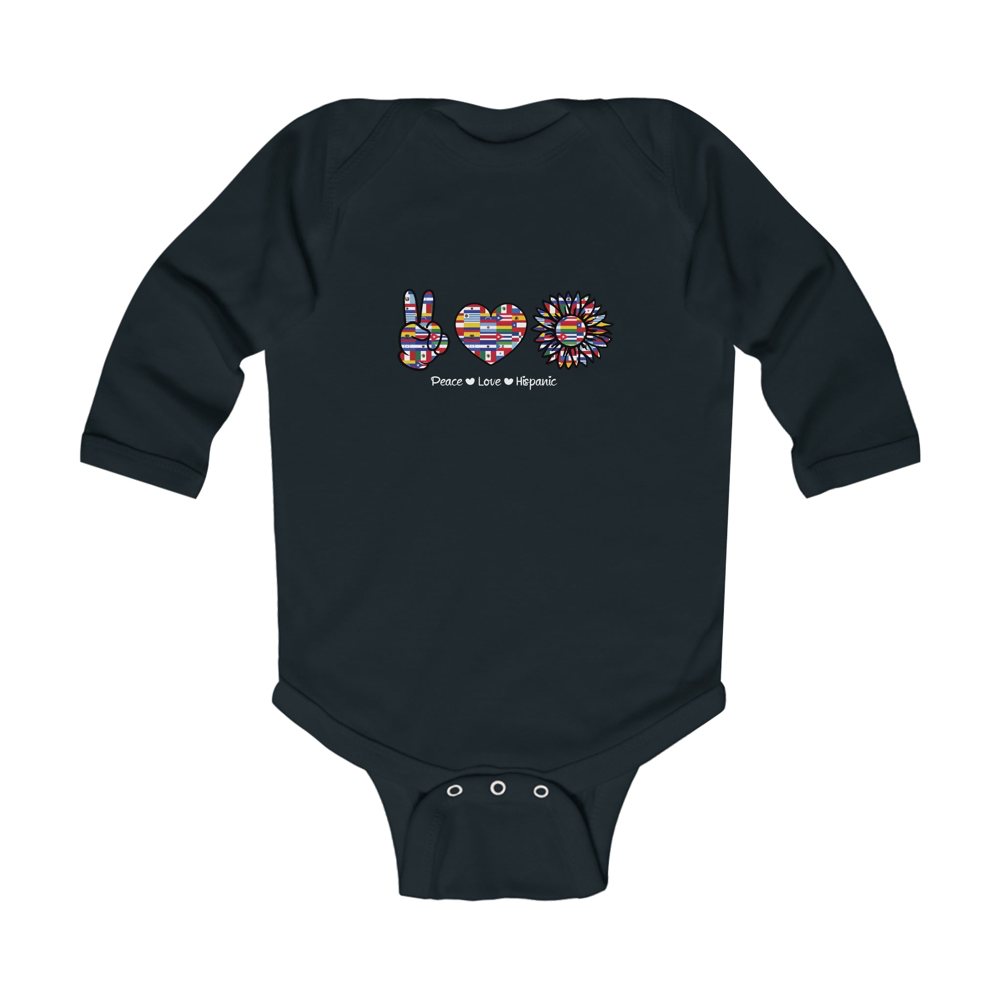 Peace, Heart, Flower Flag - Hispanic Heritage Month Infant Long Sleeve Bodysuit