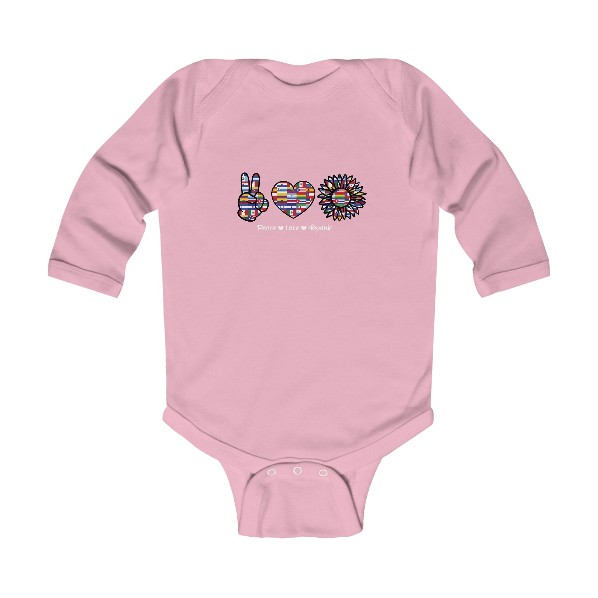 Peace, Heart, Flower Flag - Hispanic Heritage Month Infant Long Sleeve Bodysuit
