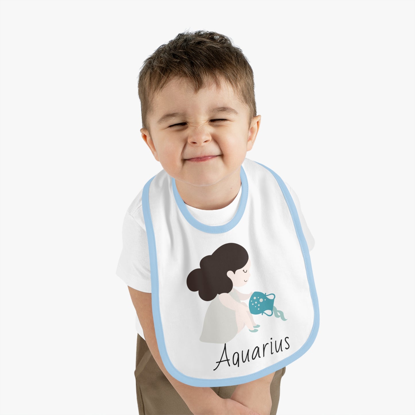 Aquarius Bib, Aquarius Baby Bib, Zodiac Sign Bib, Baby Contrast Trim Jersey Bib