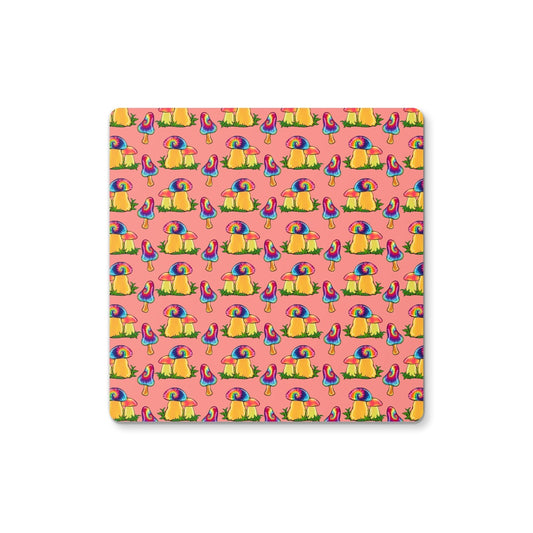 Retro Mushroom Pattern - Pink Coaster