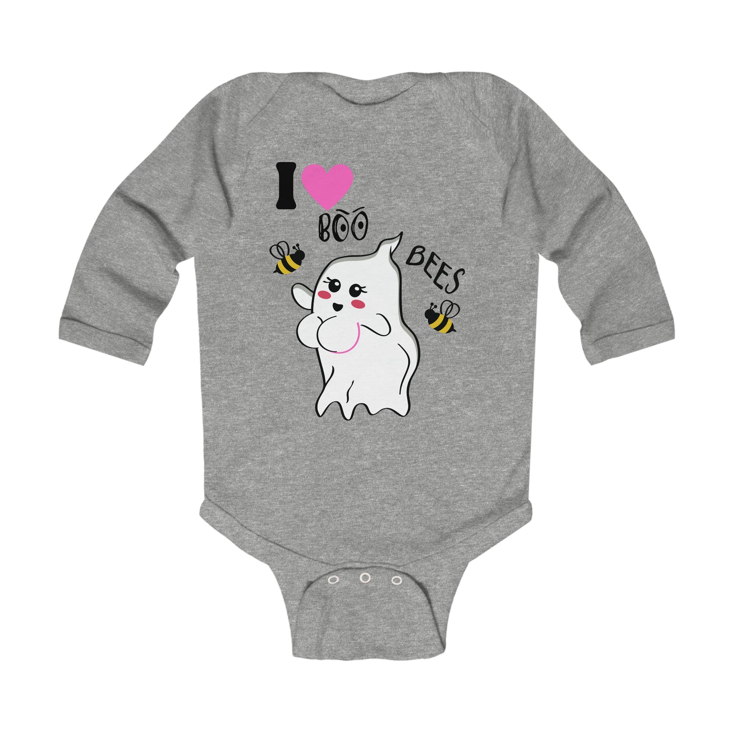 I Love Boo Bees Bodysuit - Breast Cancer awareness - Halloween, Onesie, Infant Long Sleeve Bodysuit