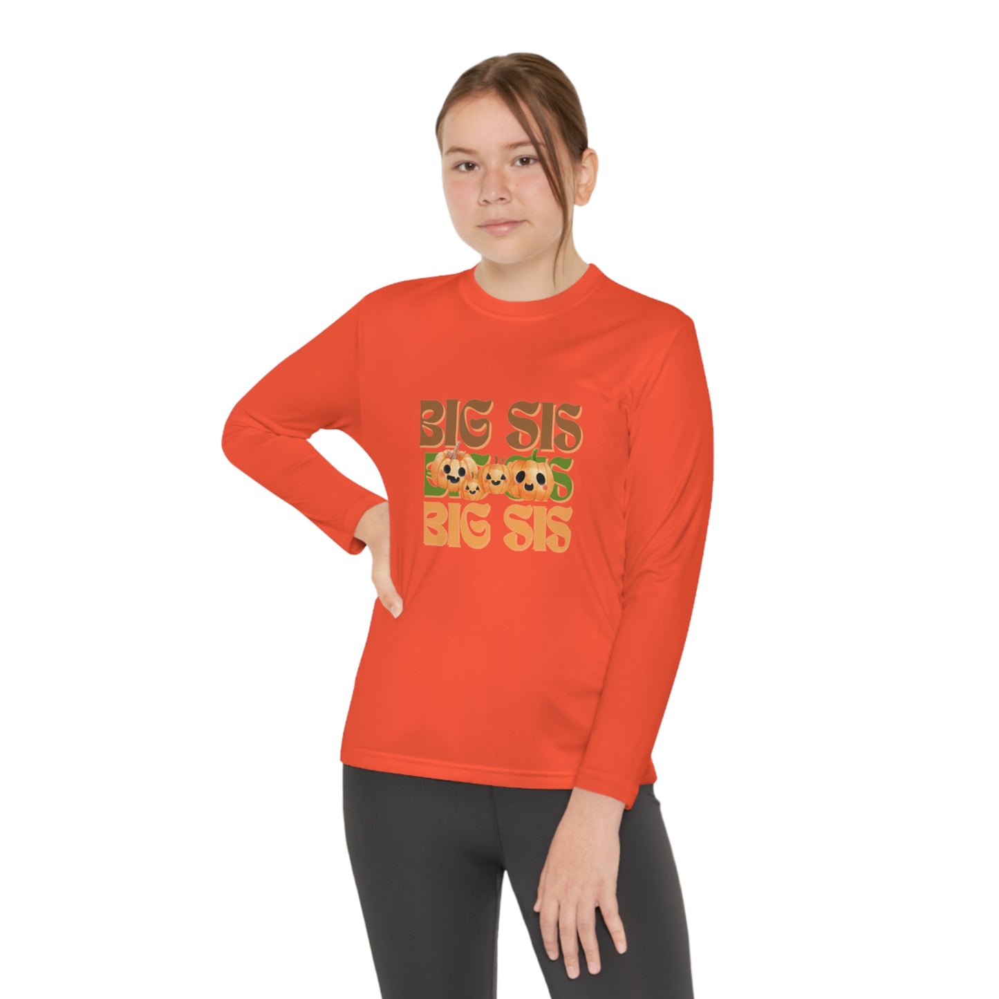 Big Sis Pumpkin Youth Long Sleeve Competitor Tee