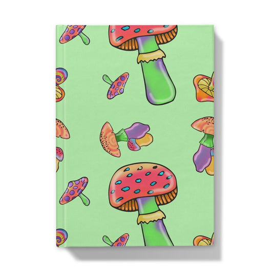 Retro Mushroom Pattern - Green Hardback Journal