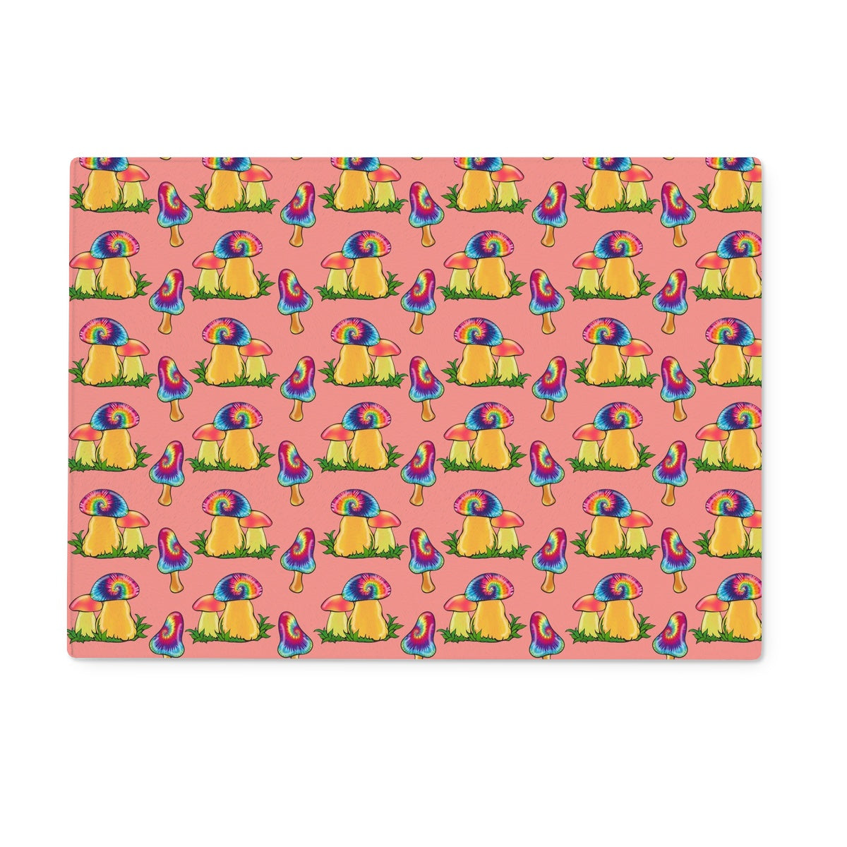 Retro Mushroom Pattern - Pink Glass Chopping Board