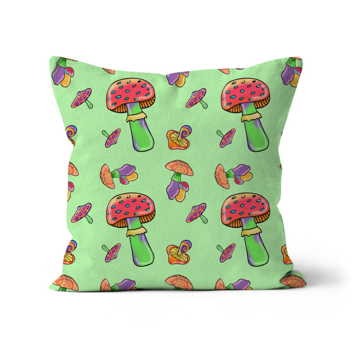 Retro Mushroom Pattern - Green Cushion