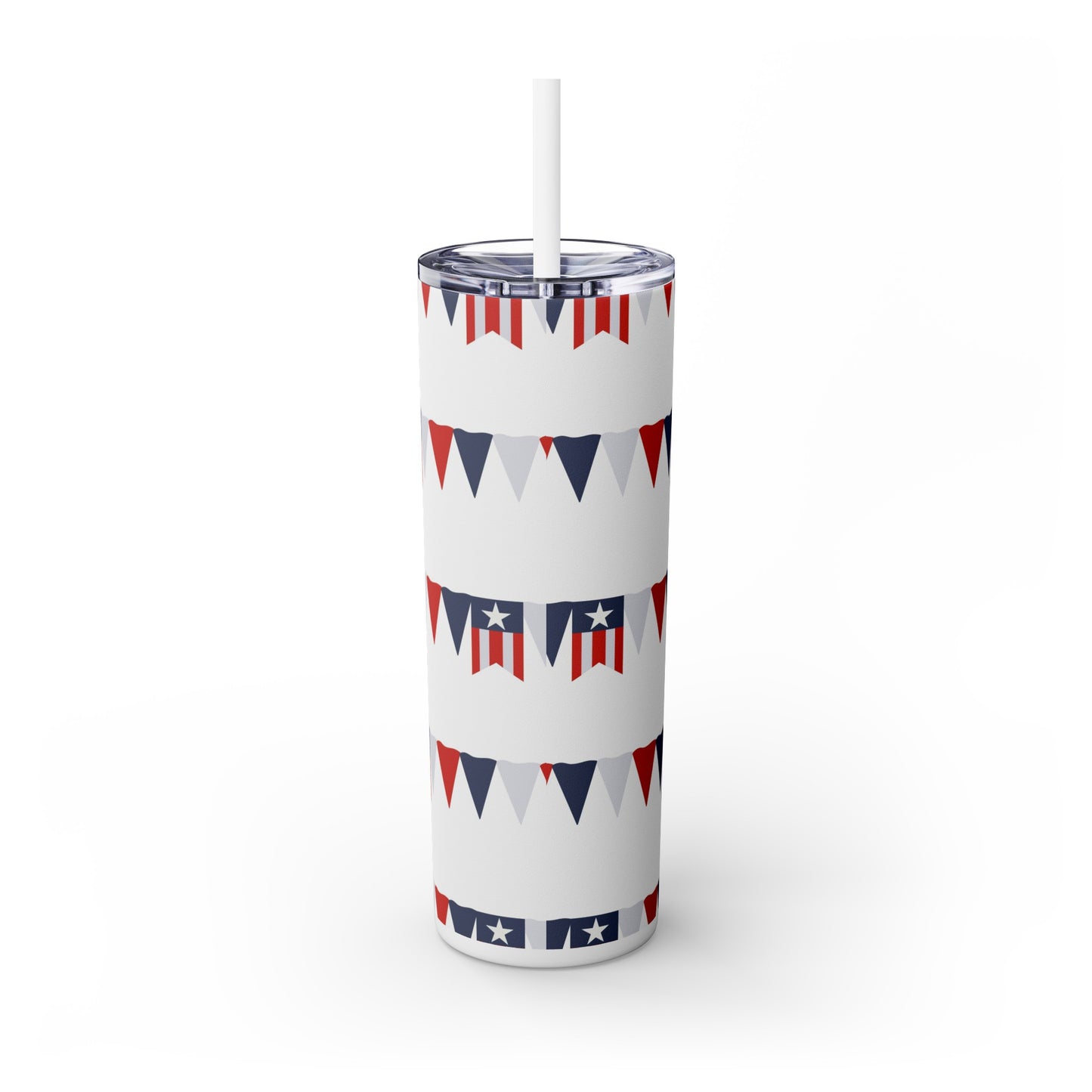 American Flag Banner Skinny Tumbler with Straw, 20oz