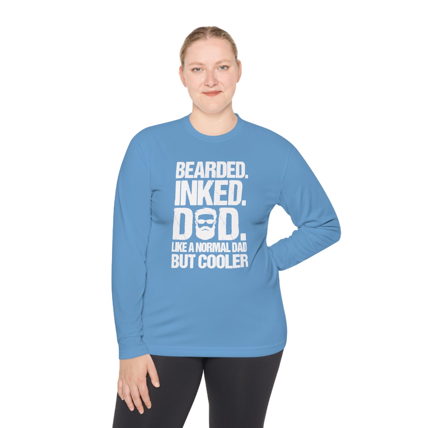 Bearded, Inked, Dad, Like a Normal Dad Just Cooler, Bearded Inked Dad Tee, Dad Tee, Unisex Lightweight Long Sleeve Tee