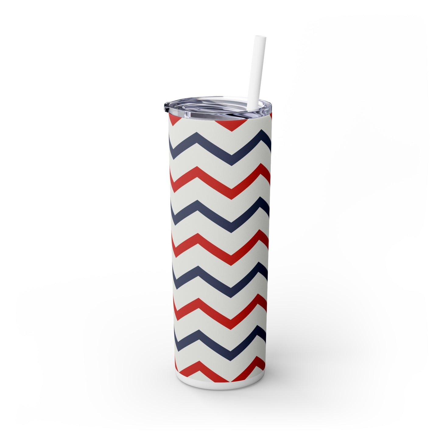 Red White Blue Chevron Stripes Americana Skinny Tumbler with Straw, 20oz