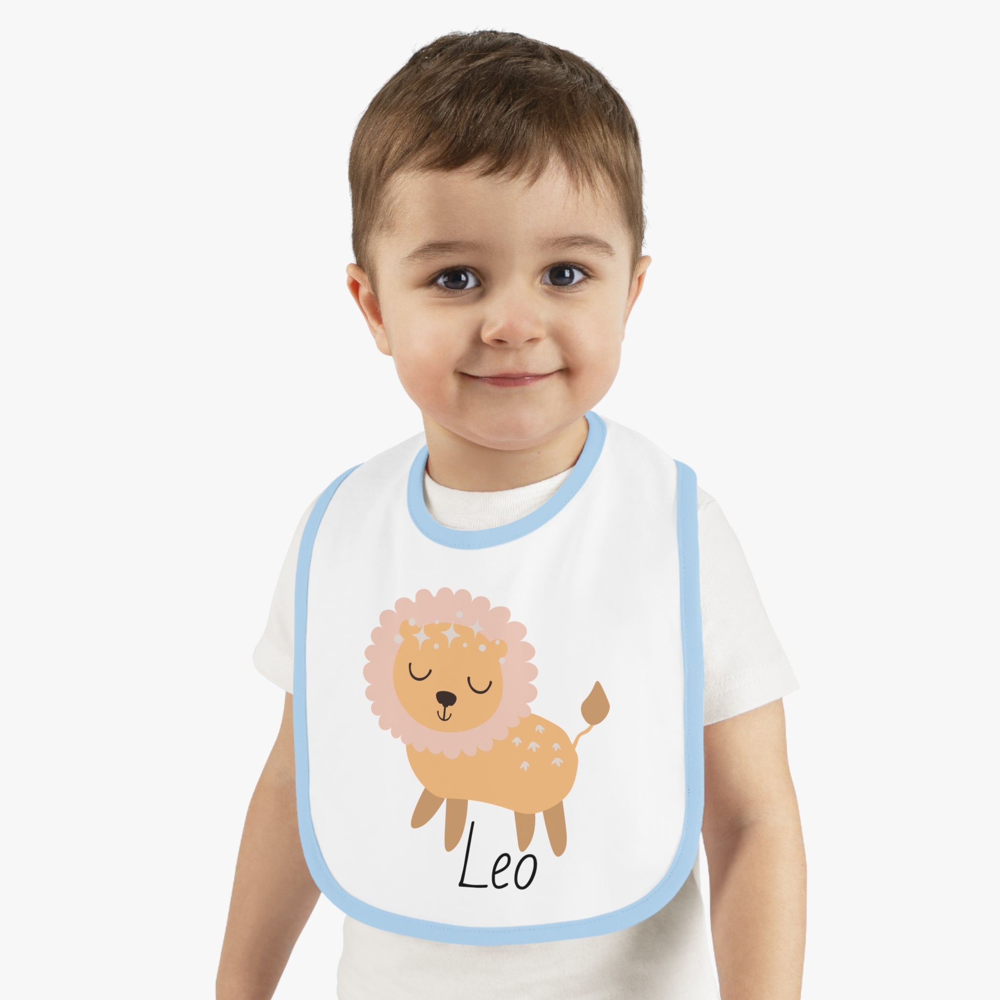 Leo Bib, Leo Baby Bib, Zodiac Sign Bib, Baby Contrast Trim Jersey Bib