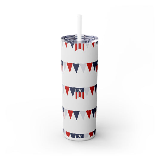 American Flag Banner Skinny Tumbler with Straw, 20oz