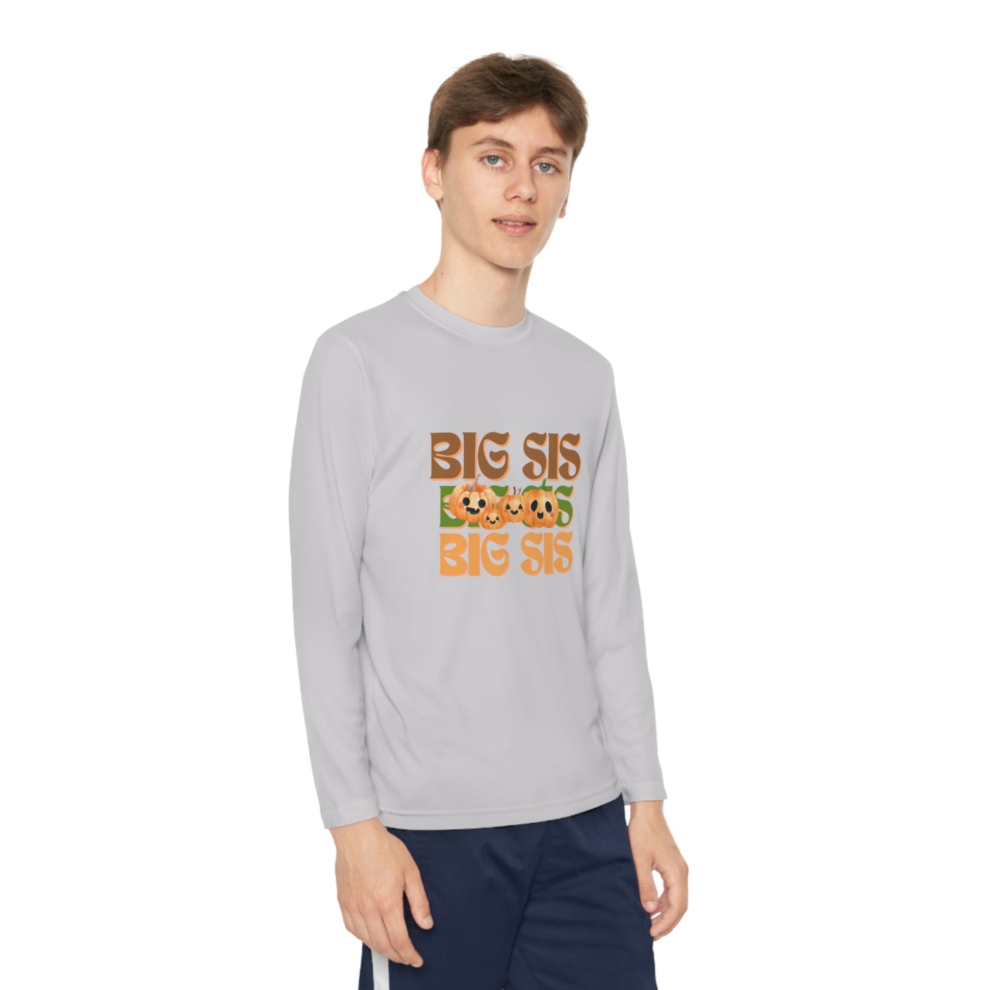 Big Sis Pumpkin Youth Long Sleeve Competitor Tee