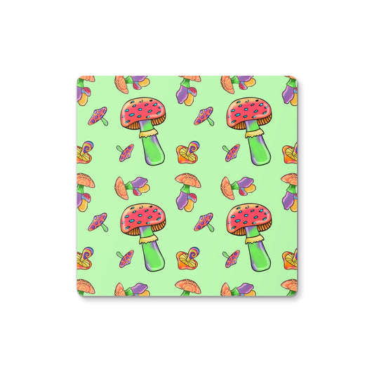 Retro Mushroom Pattern - Green Coaster