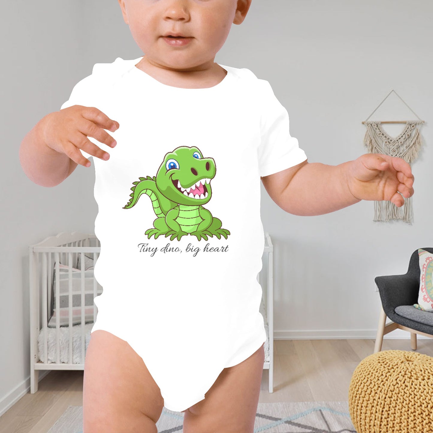 Onesie Baby 3-24 month Organic  Baby Short Sleeve One Piece Jumpsuit Onesie Tiny Dino Big heart