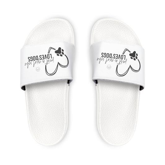 Just A Girl Who Loves Dogs, Summer, Beach, Pool, Vacation, Slide Sandals, Women's PU Slide Sandals