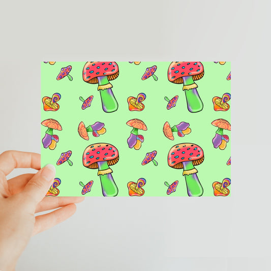 Retro Mushroom Pattern - Green Classic Postcard