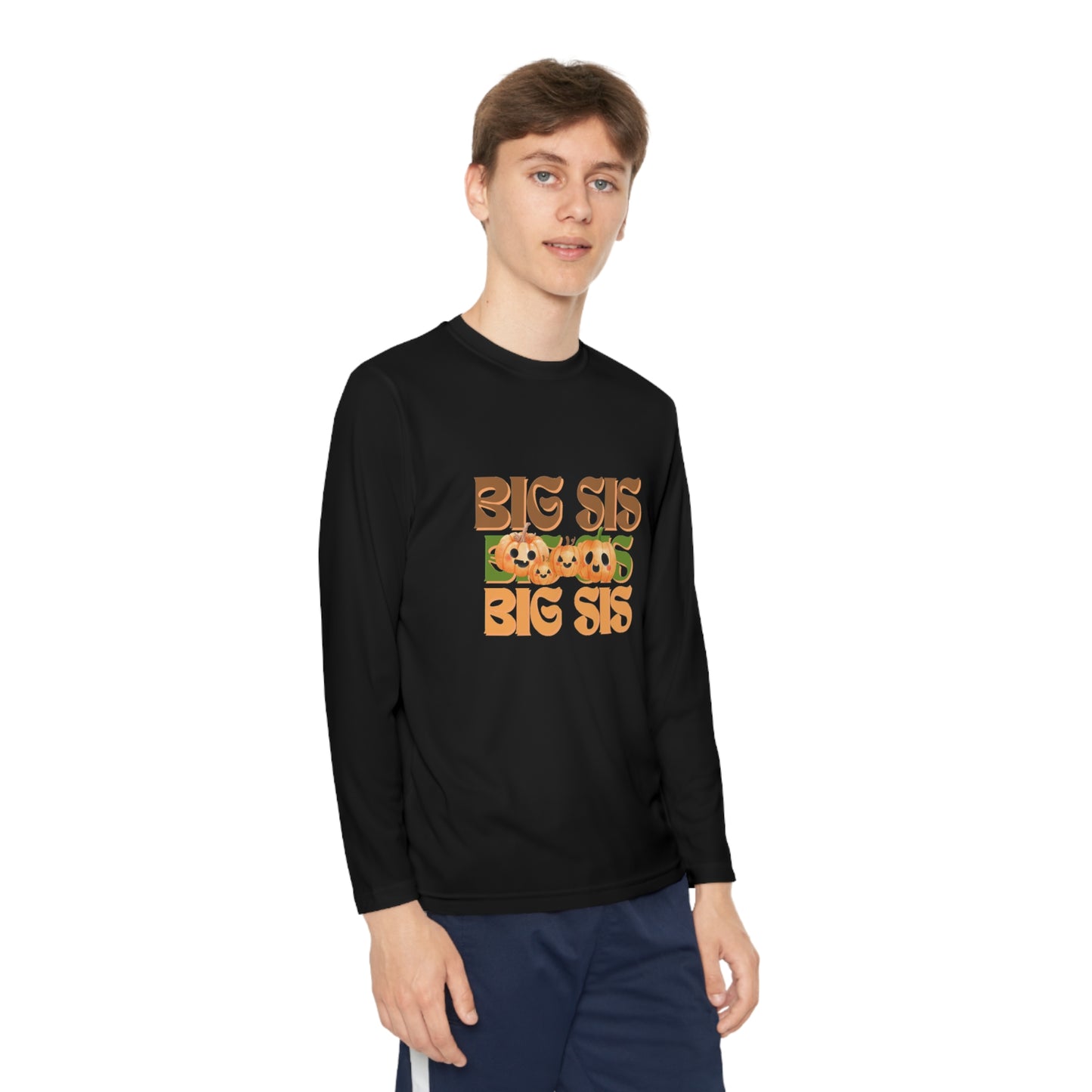 Big Sis Pumpkin Youth Long Sleeve Competitor Tee