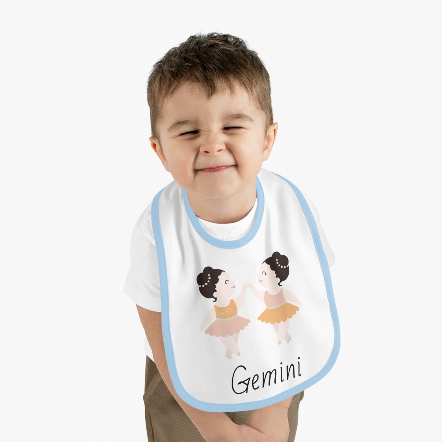 Gemini Bib, Gemini Baby Bib, Zodiac Sign Bib, Baby Contrast Trim Jersey Bib