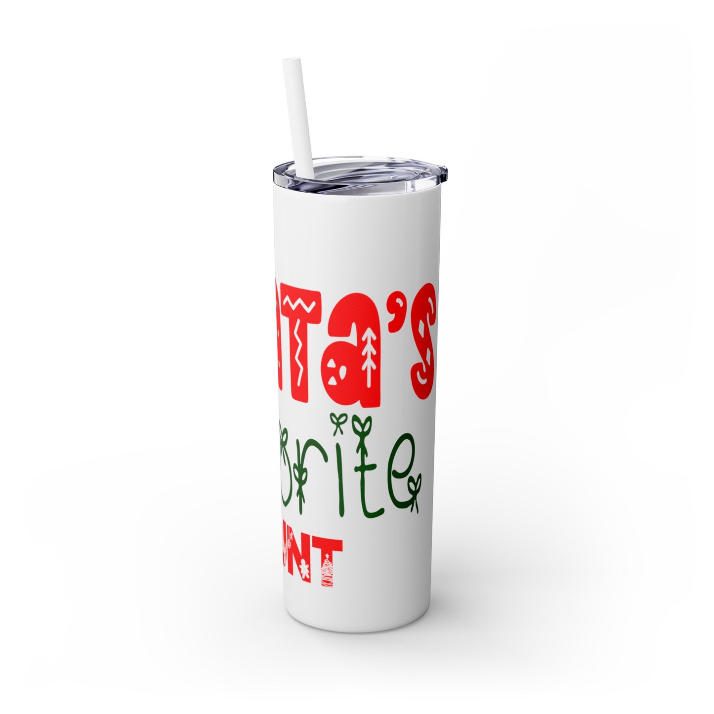 Santa's Favorite Aunt Skinny Tumbler with Straw, 20oz