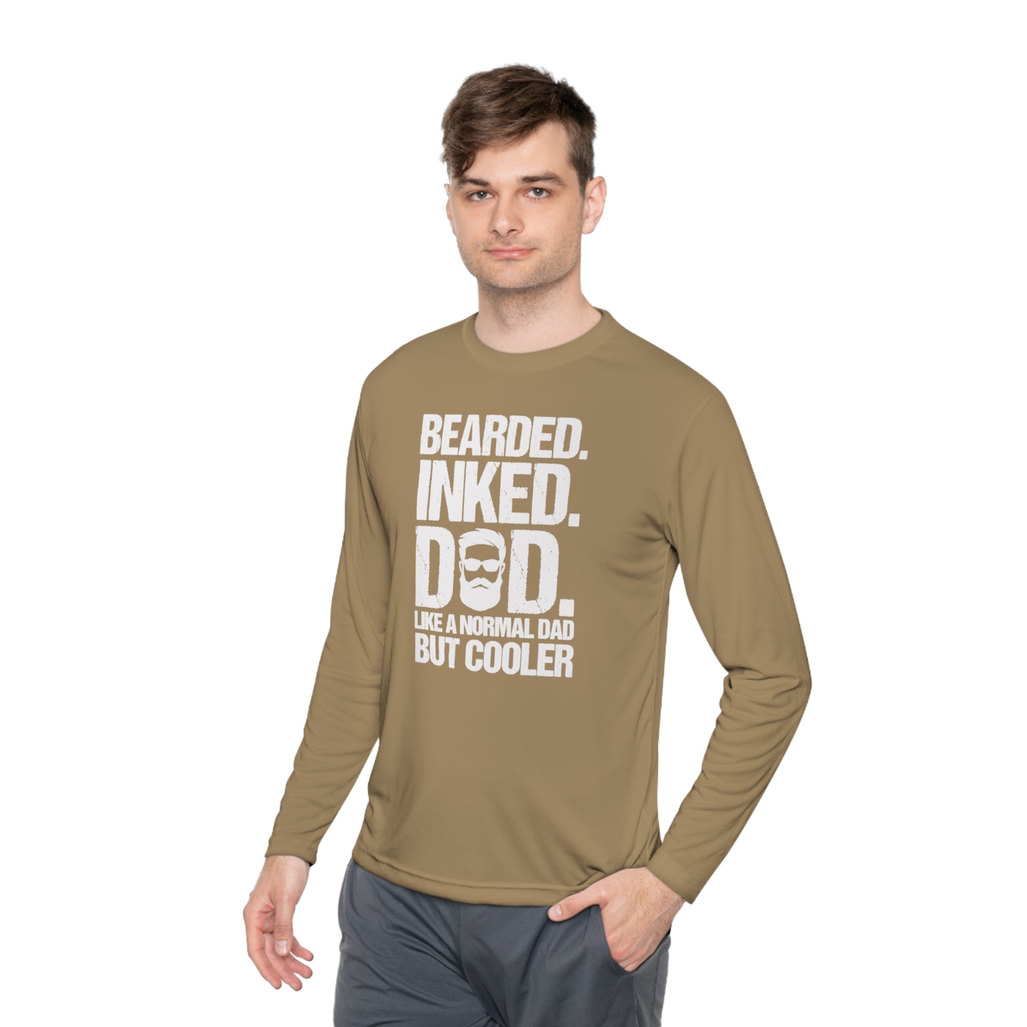 Bearded, Inked, Dad, Like a Normal Dad Just Cooler, Bearded Inked Dad Tee, Dad Tee, Unisex Lightweight Long Sleeve Tee