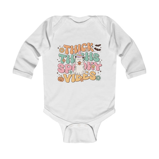 Thick Thighs Spooky Vibes Infant Long Sleeve Bodysuit